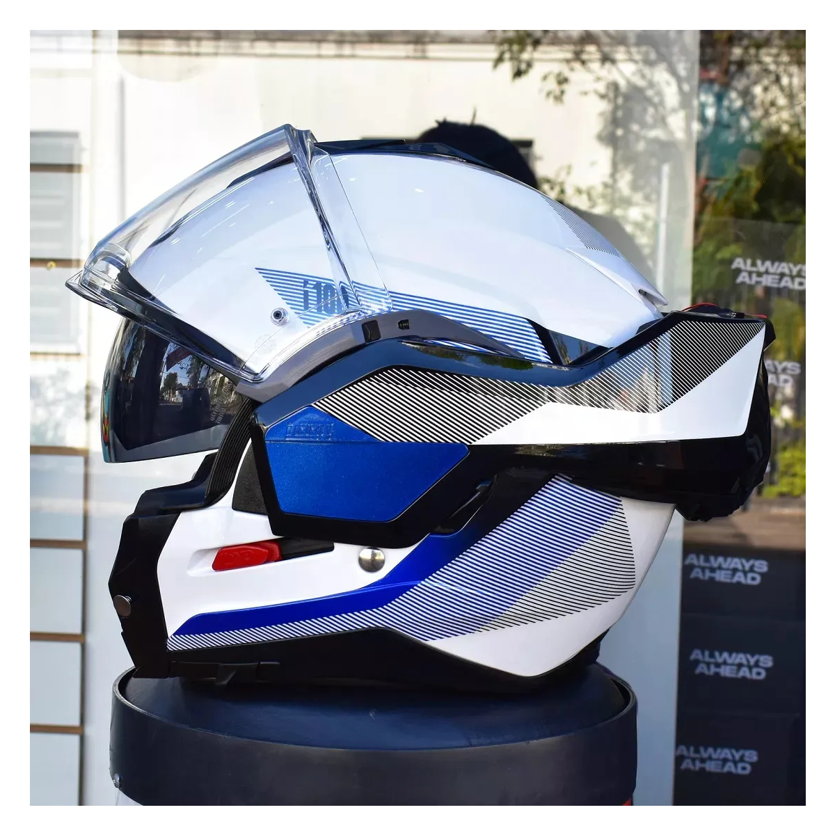 Capacete Moto Hjc I100 180 Beston Branco Azul Cinza
