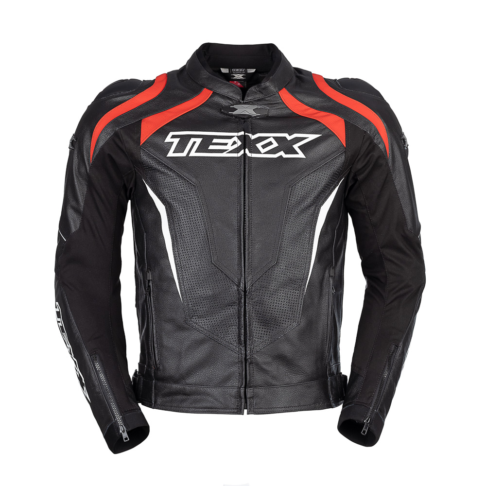 Jaqueta Moto Texx Sniper V3 Masc. Couro Cupim Preta Vermelha