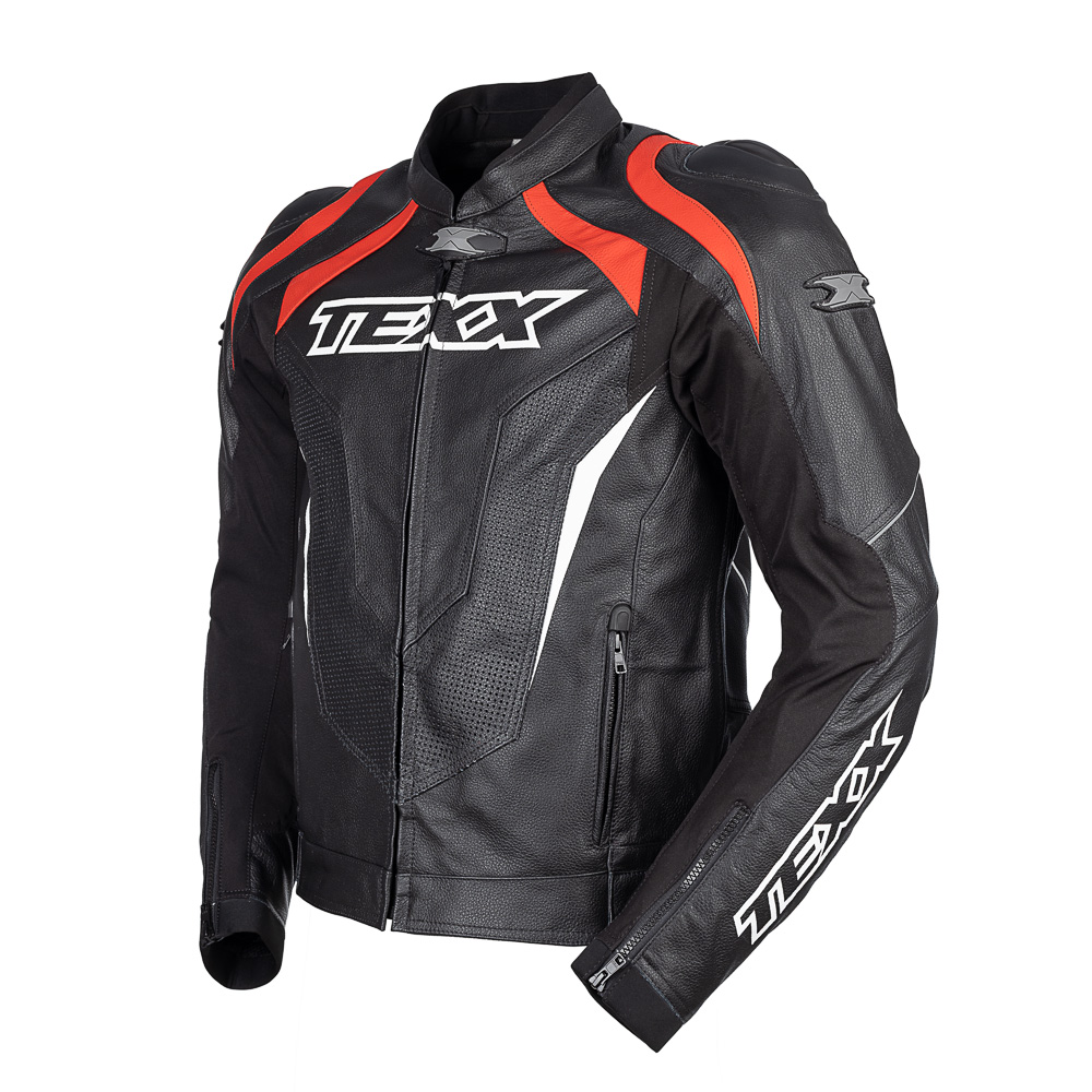 Jaqueta Moto Texx Sniper V3 Masc. Couro Cupim Preta Vermelha