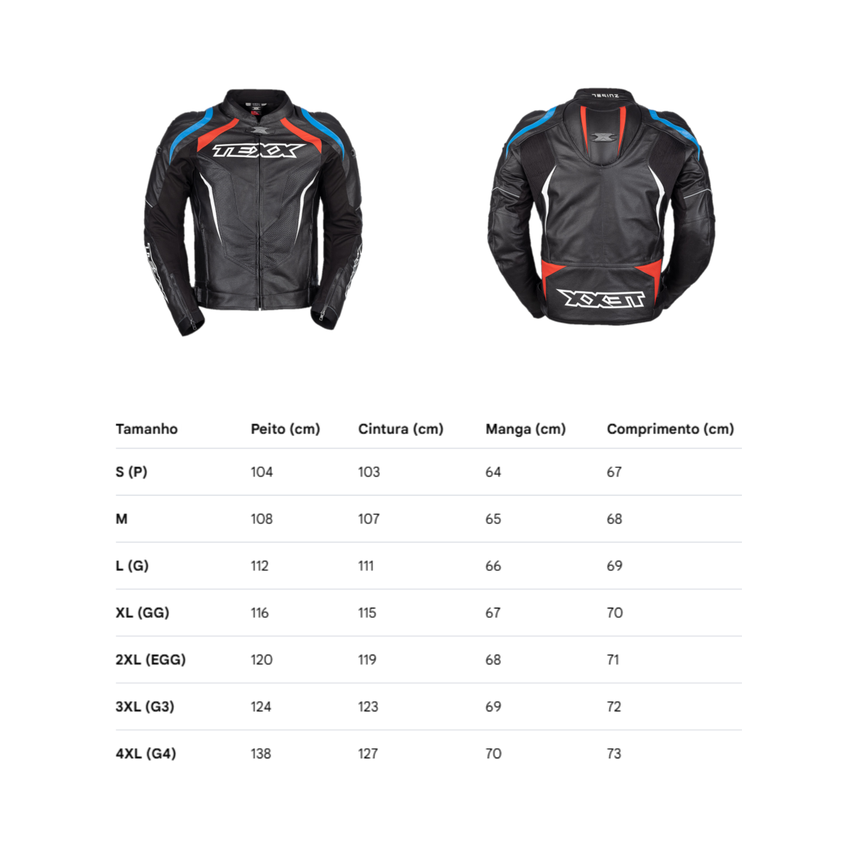 Jaqueta Moto Texx Sniper V3 Masc. Couro Preta Vermelha Azul