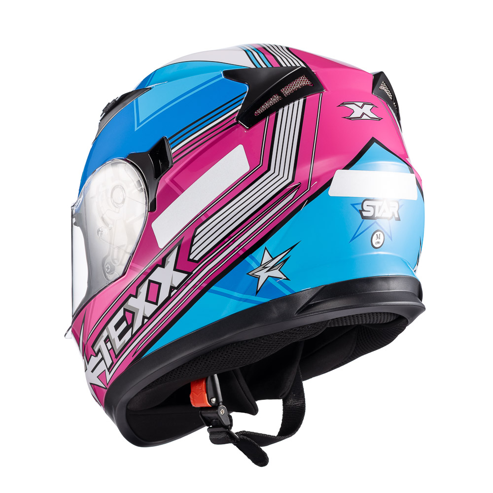 Capacete Moto Texx Strike Superstar Azul Rosa Branco