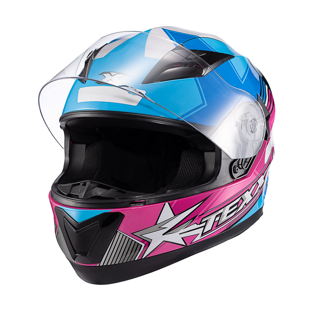 Capacete Moto Texx Strike Superstar Azul Rosa Branco