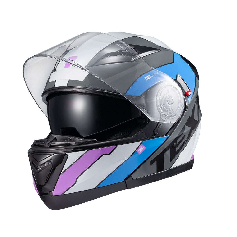 Capacete Moto Texx Gladiator V3 Reisen Azul Rosa Branco