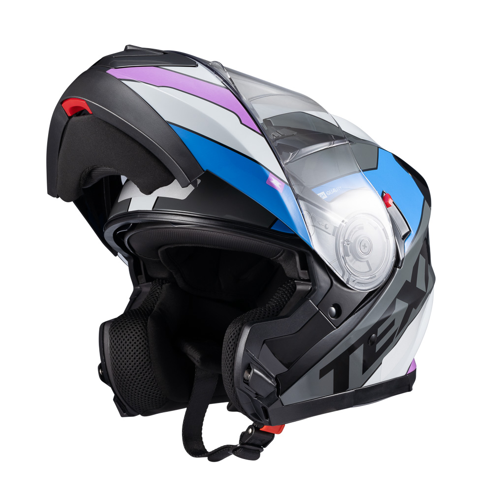 Capacete Moto Texx Gladiator V3 Reisen Azul Rosa Branco