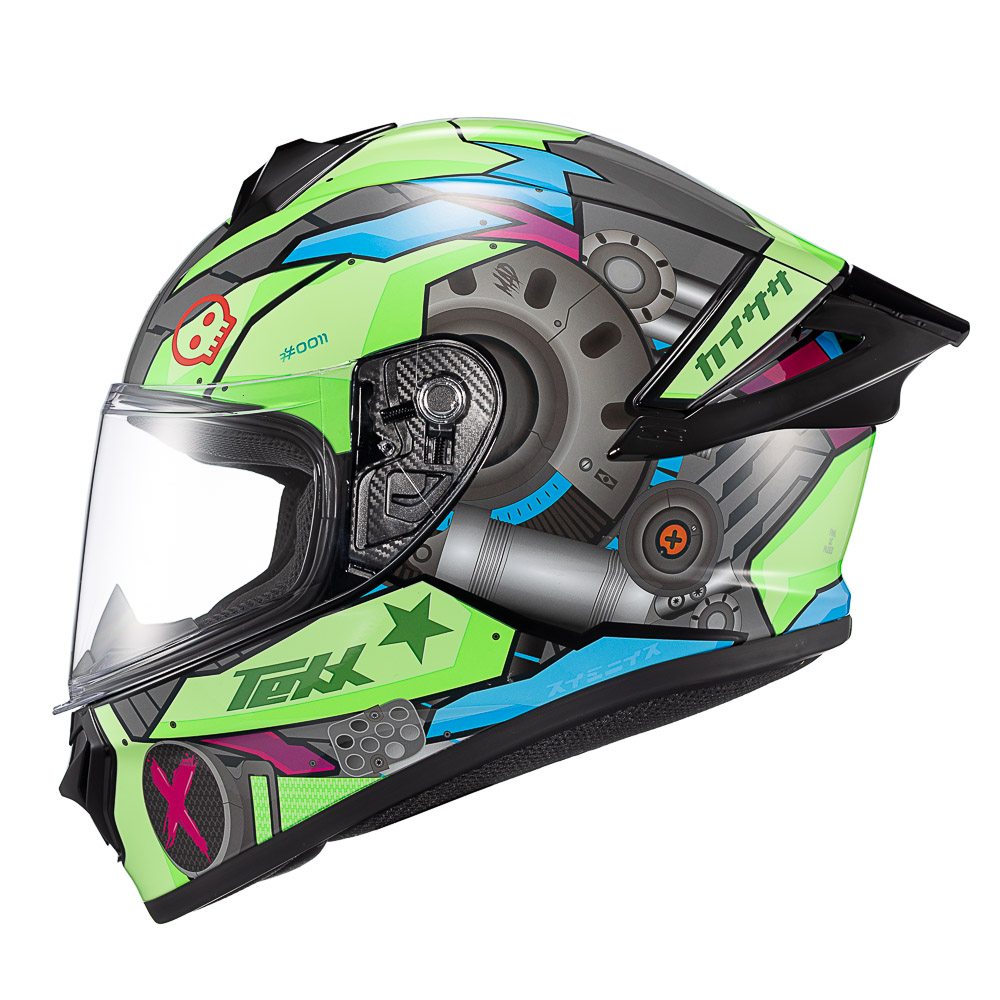 Capacete Moto Texx Spihe Gear Verde Azul Rosa
