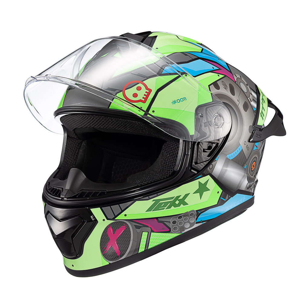 Capacete Moto Texx Spihe Gear Verde Azul Rosa