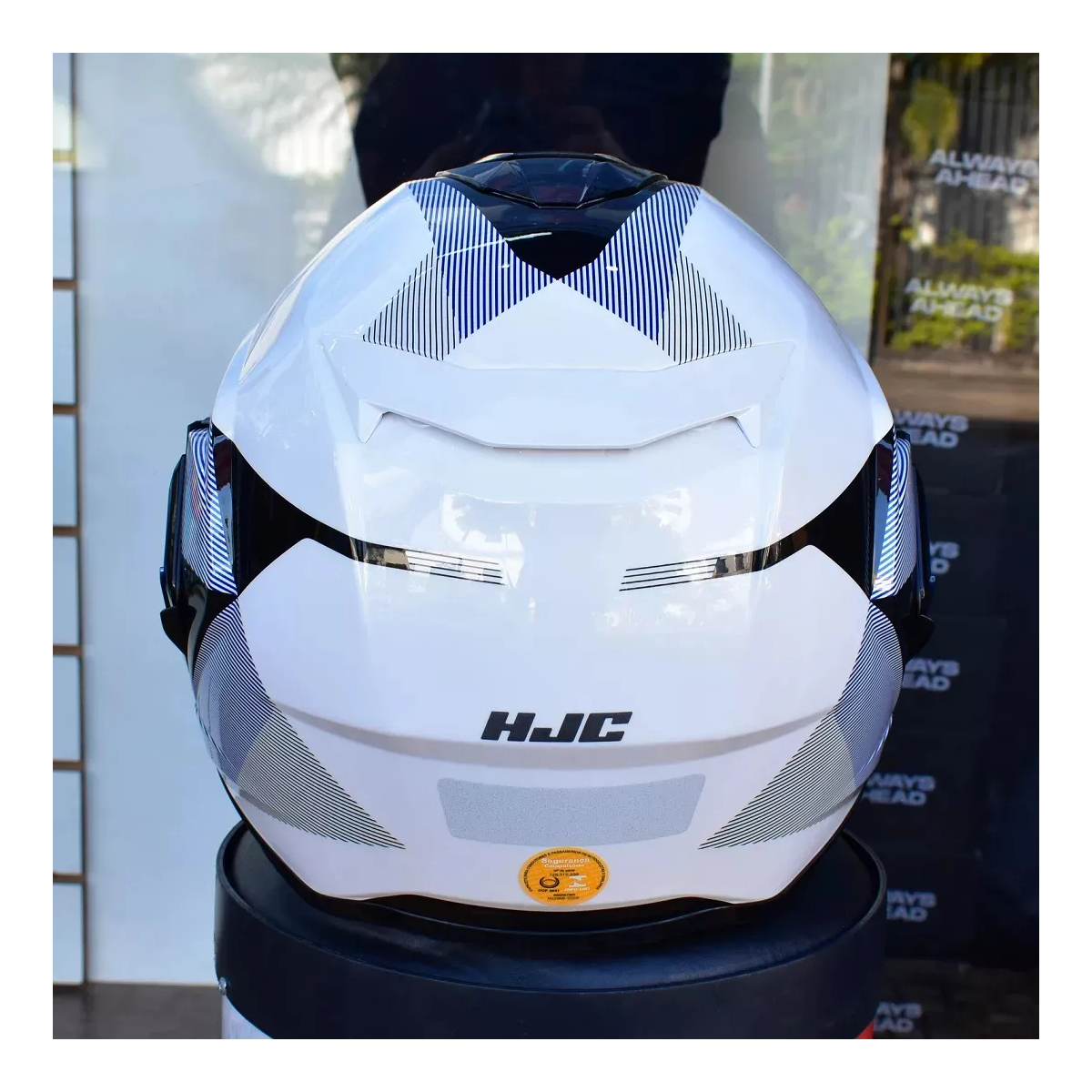Capacete Moto Hjc I100 180 Beston Branco Azul Cinza