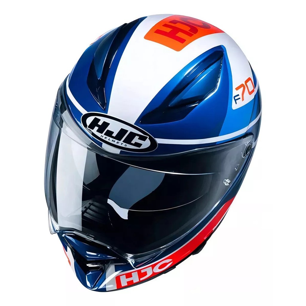 Capacete Moto Hjc F70 Tino Azul Branco Laranja