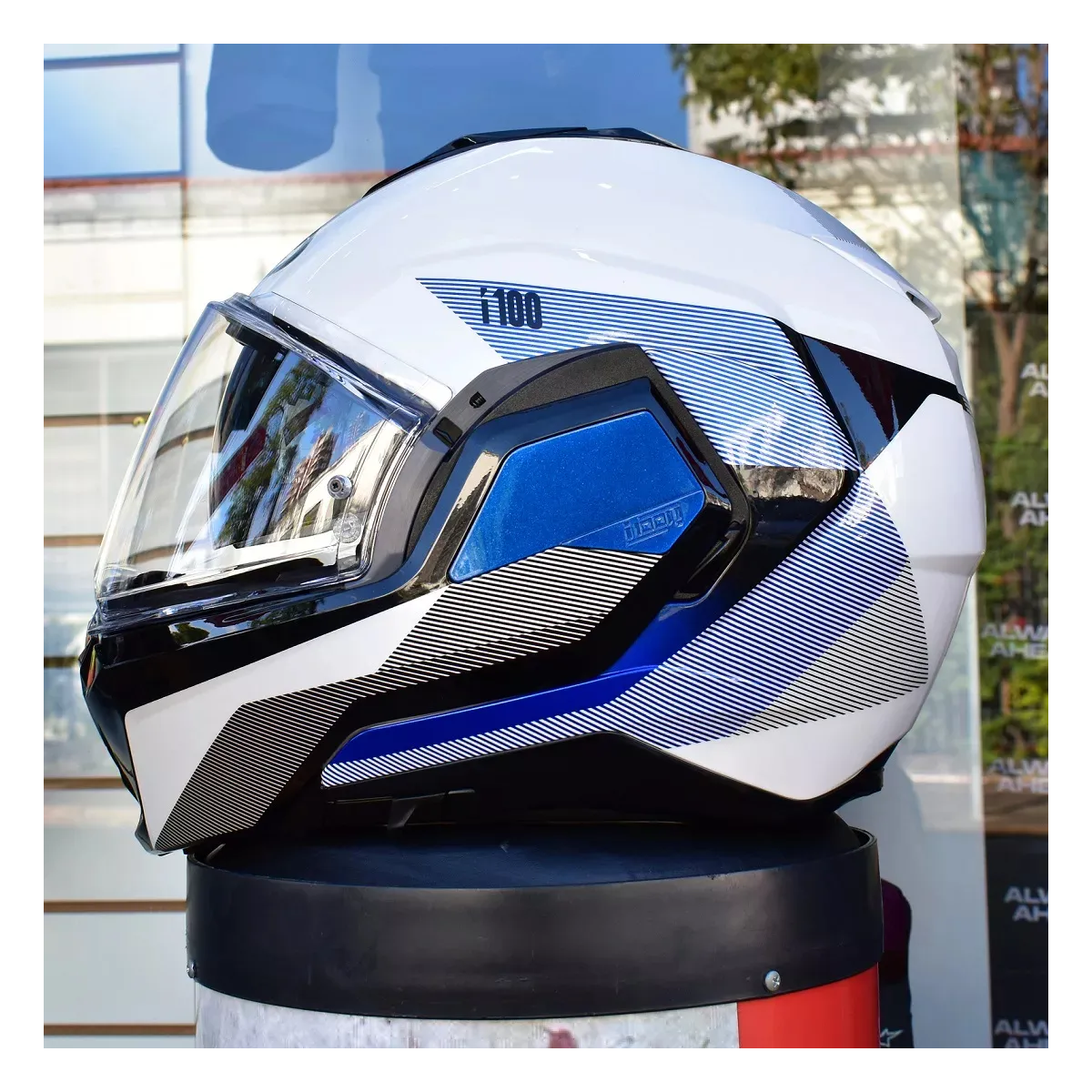 Capacete Moto Hjc I100 180 Beston Branco Azul Cinza