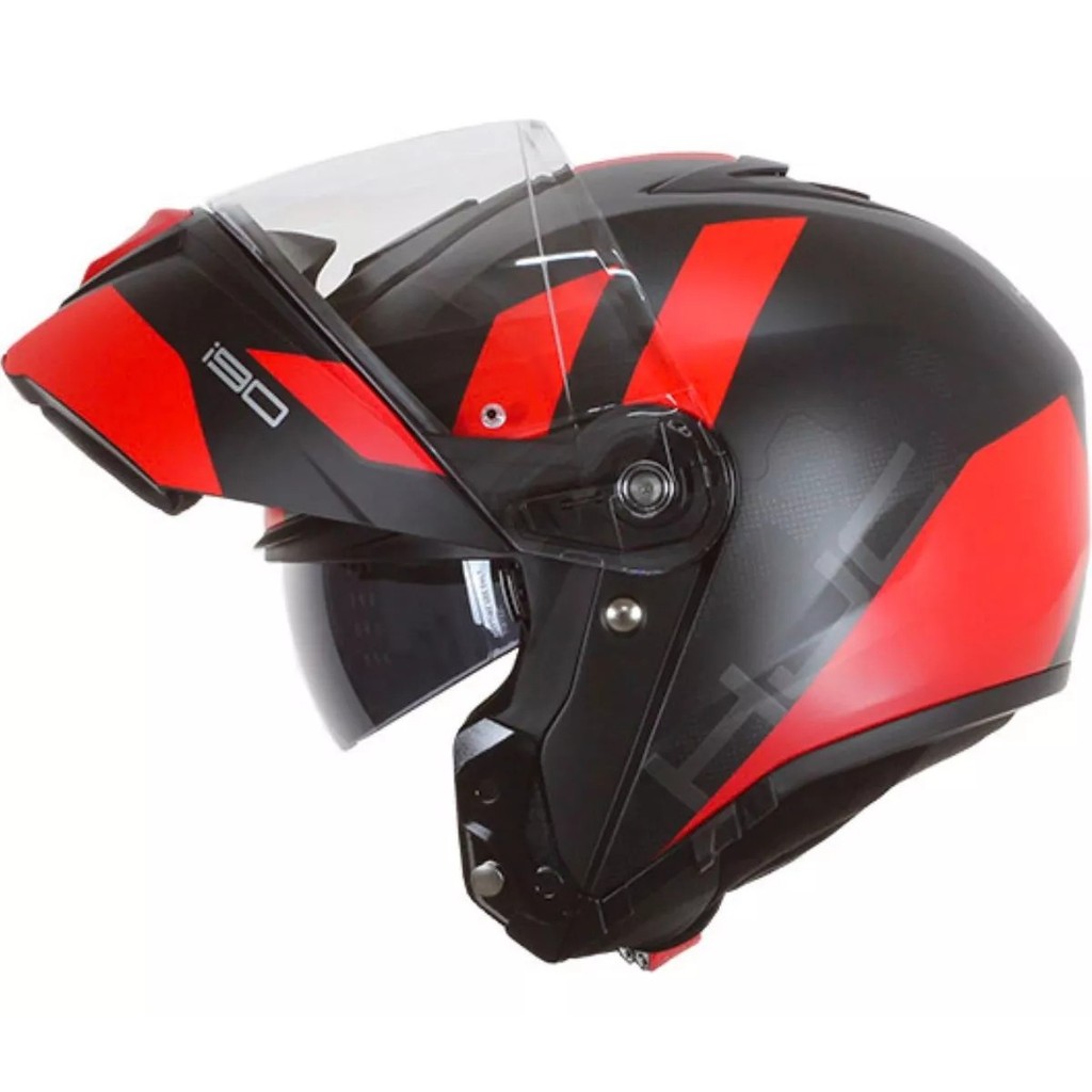 Capacete Moto Hjc I90 Articulado Syrex Preto Vermelho