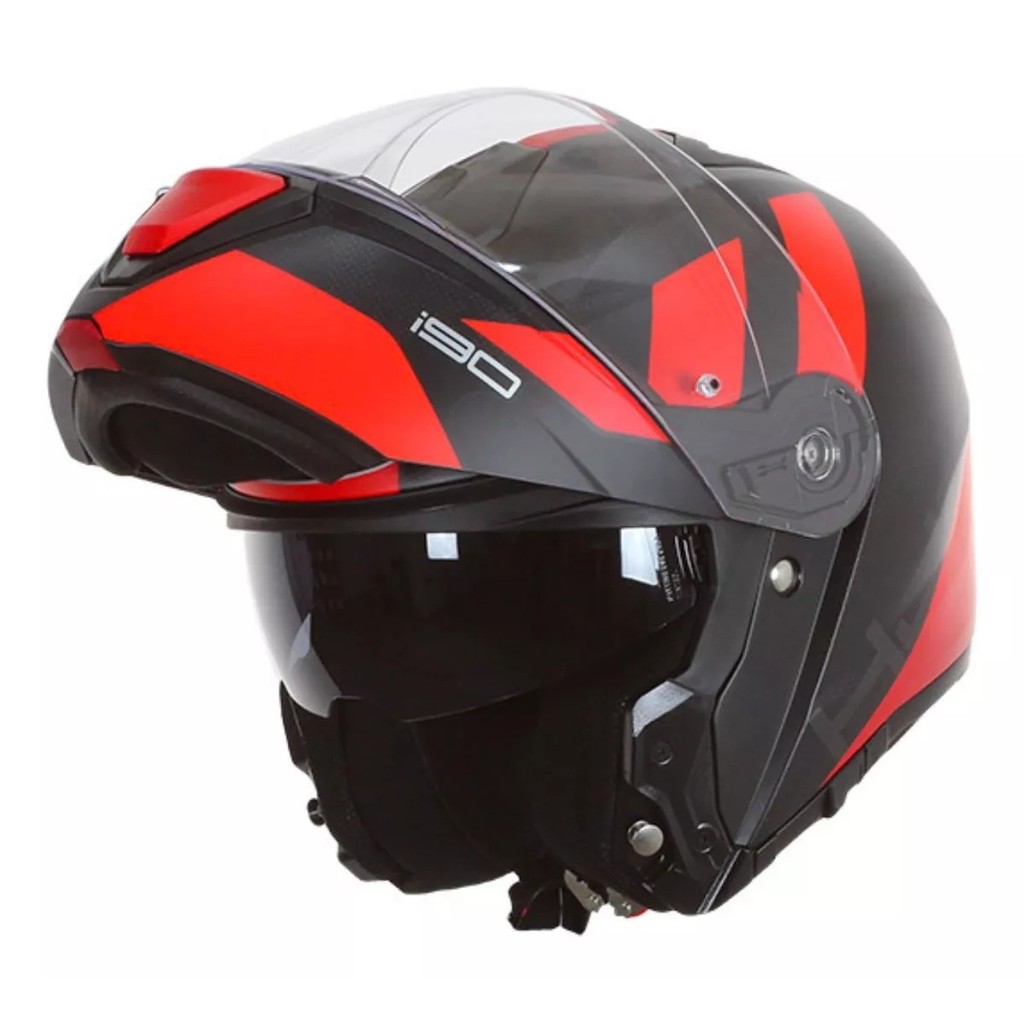Capacete Moto Hjc I90 Articulado Syrex Preto Vermelho