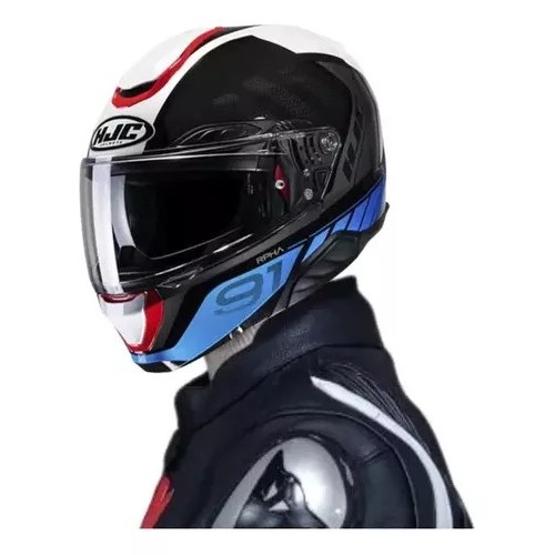 Capacete Moto Hjc Rpha 91 Rafino Preto Branco Azul Vermelho
