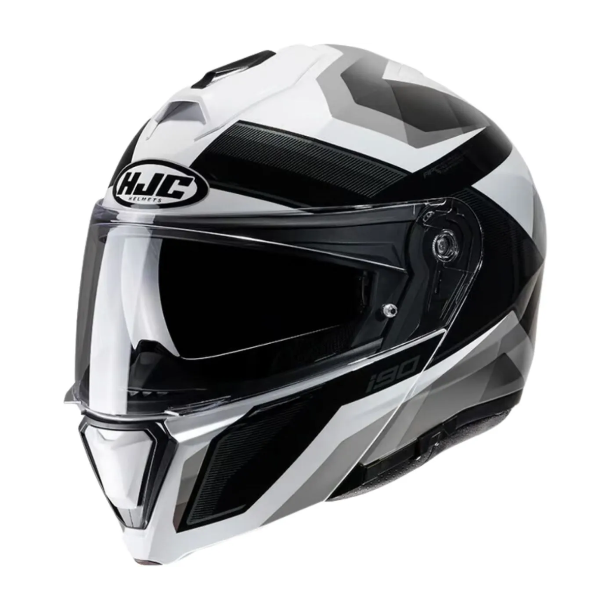 Capacete Moto Hjc I90 Lark Preto Branco Cinza