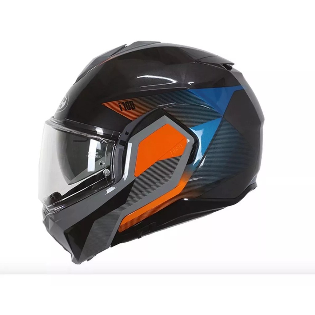 Capacete Moto Hjc I100 180 Beston Cinza Laranja Azul